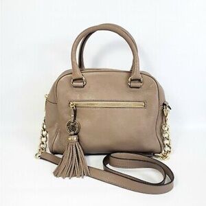 MICHAEL KORS KNOX TASSEL PEBBLED LEATHER SATCHEL BAG BEIGE